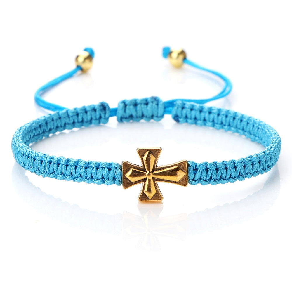 Hand-braided 18k Gold Cross Bracelet