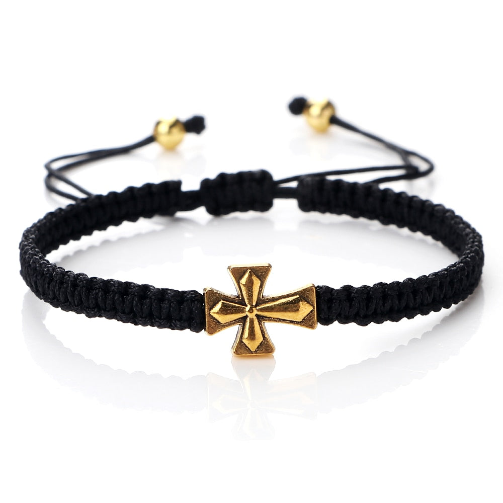 Hand-braided 18k Gold Cross Bracelet